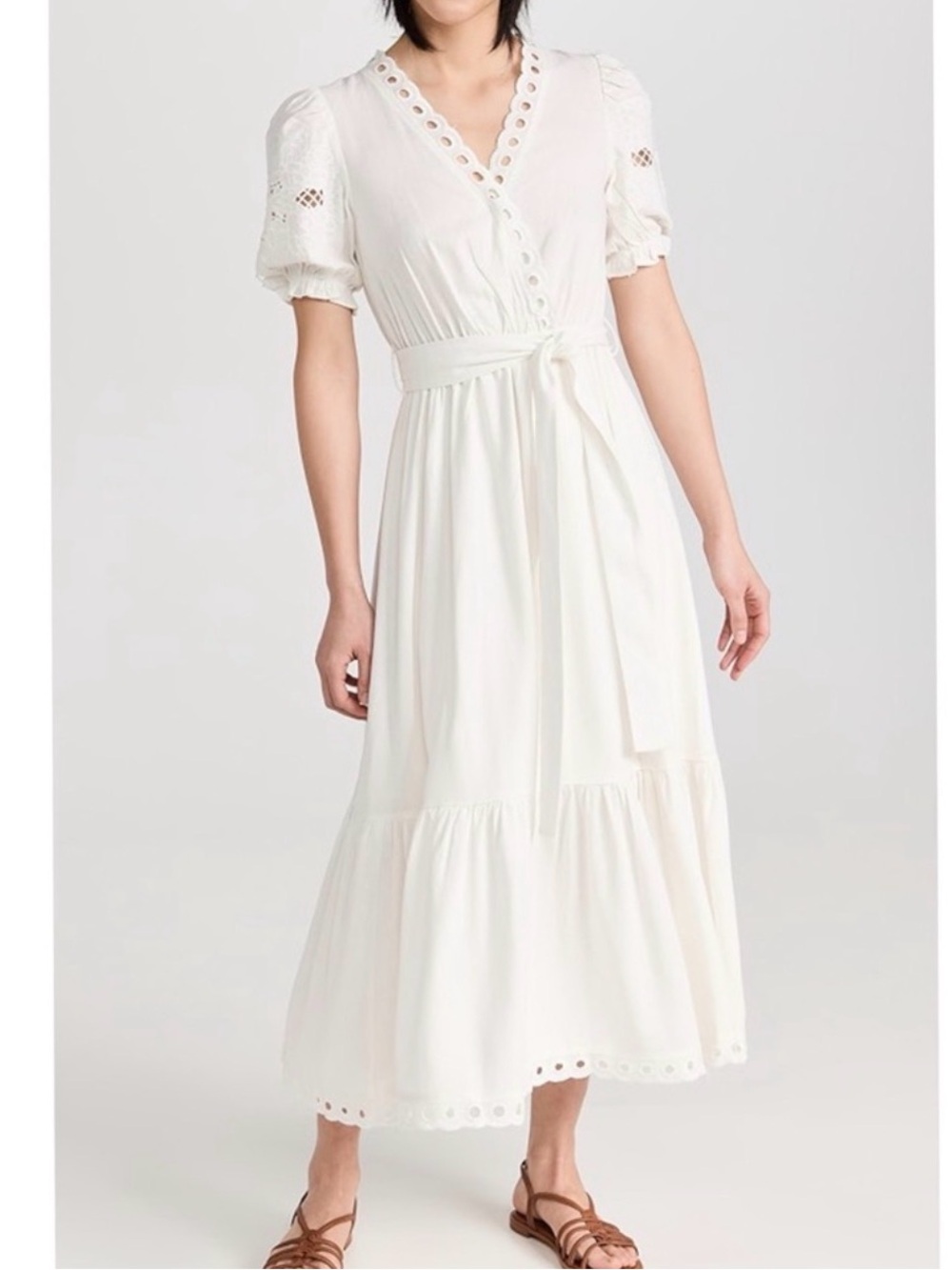 Moon River White Eyelet Midi Wrap Dress